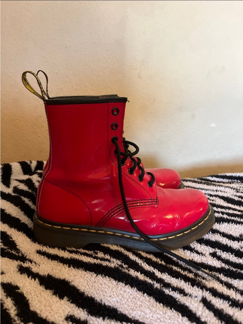 Dr. Martens Red Patent Leather Combat Boots